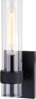 VAXCEL Bari 1 Light Matte Black Contemporary Wall Sconce with Clear Cylinder Glass