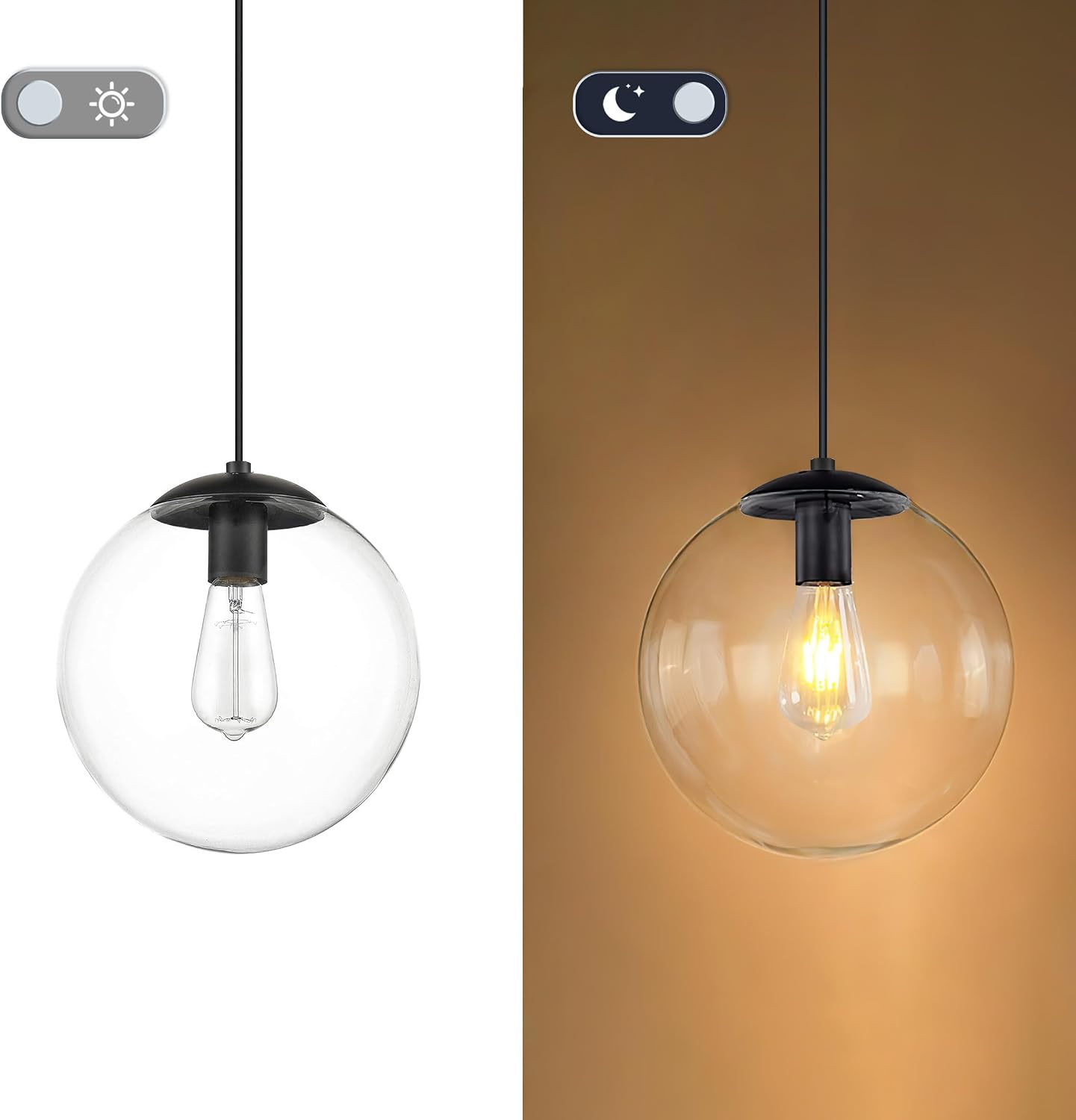 KoKo&Yukina 8' Black Glass Globe Modern Pendant Lights 2 Pack Mid Century Clear Glass Pendant Light Fixtures Adjustable Hanging Pendant Lighting for Kitchen Island Bedroom Hallway Bulbs Included