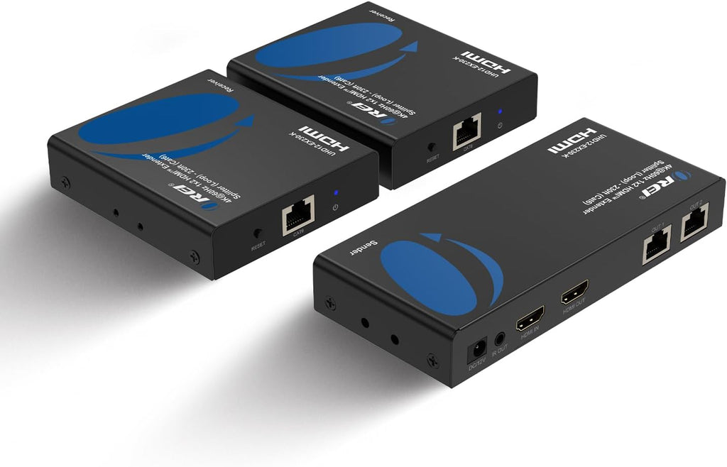 OREI HDMI 1×2 Splitter & Extender Over Ethernet – 4K@60Hz 4:4:4 HDCP 2.2 – Single CAT6/7 Cable up to 230 ft – EDID Management, IR Control, Loop-Out & Low Latency