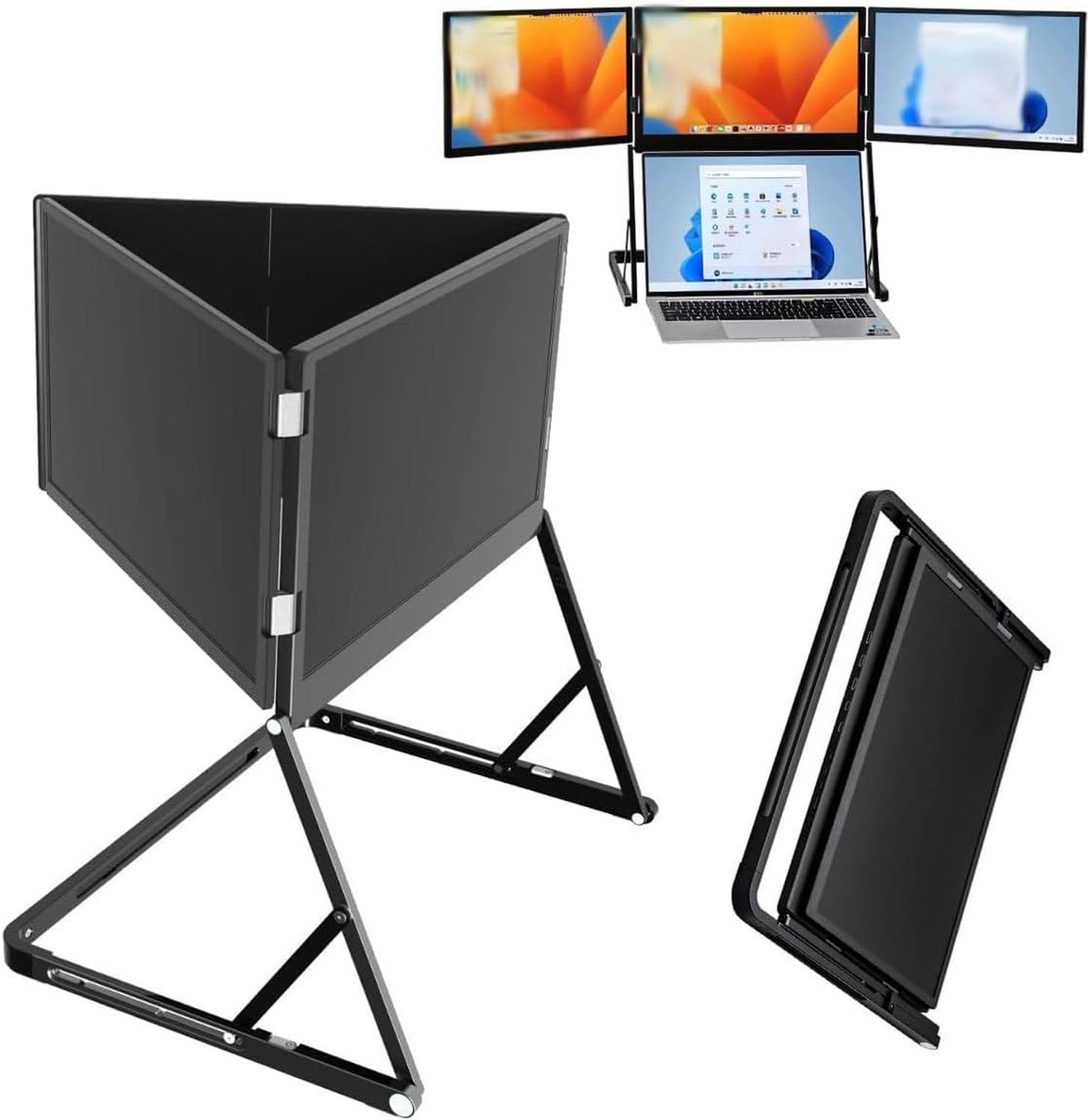 Portable Foldable Triple Monitor, Laptop Screen Extender, 15.6' Fhd 1080P IPS Foldable Triple Monitor, HDMI/USB-C N Play, 12-18.5in Laptop Compatible, Compatible with Mac/Windows/Linux