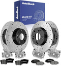 AutoShack Front & Rear Brake Rotors, Premium Pads & Calipers for Honda, Civic 2006-2011, FWD L4 1.8L - E-Coated Drilled & Slotted - ShadowGuard