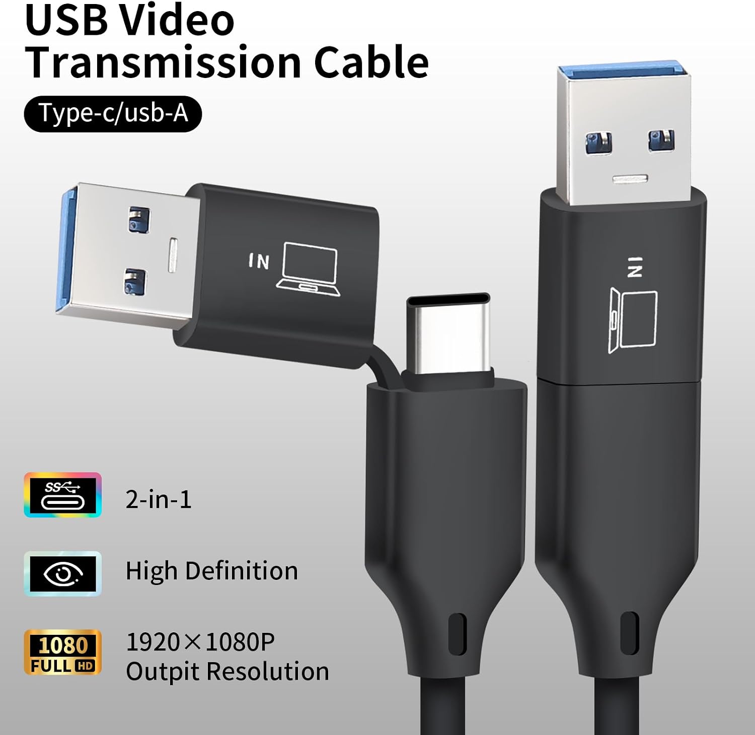 POTTMACEE 14' Laptop Screen Extender & H5-M USB Video Transmission Cable, Data to Video Signal Conversion Cable Portable Triple Monitor, Compatible with M1/M2/M3 MacBook