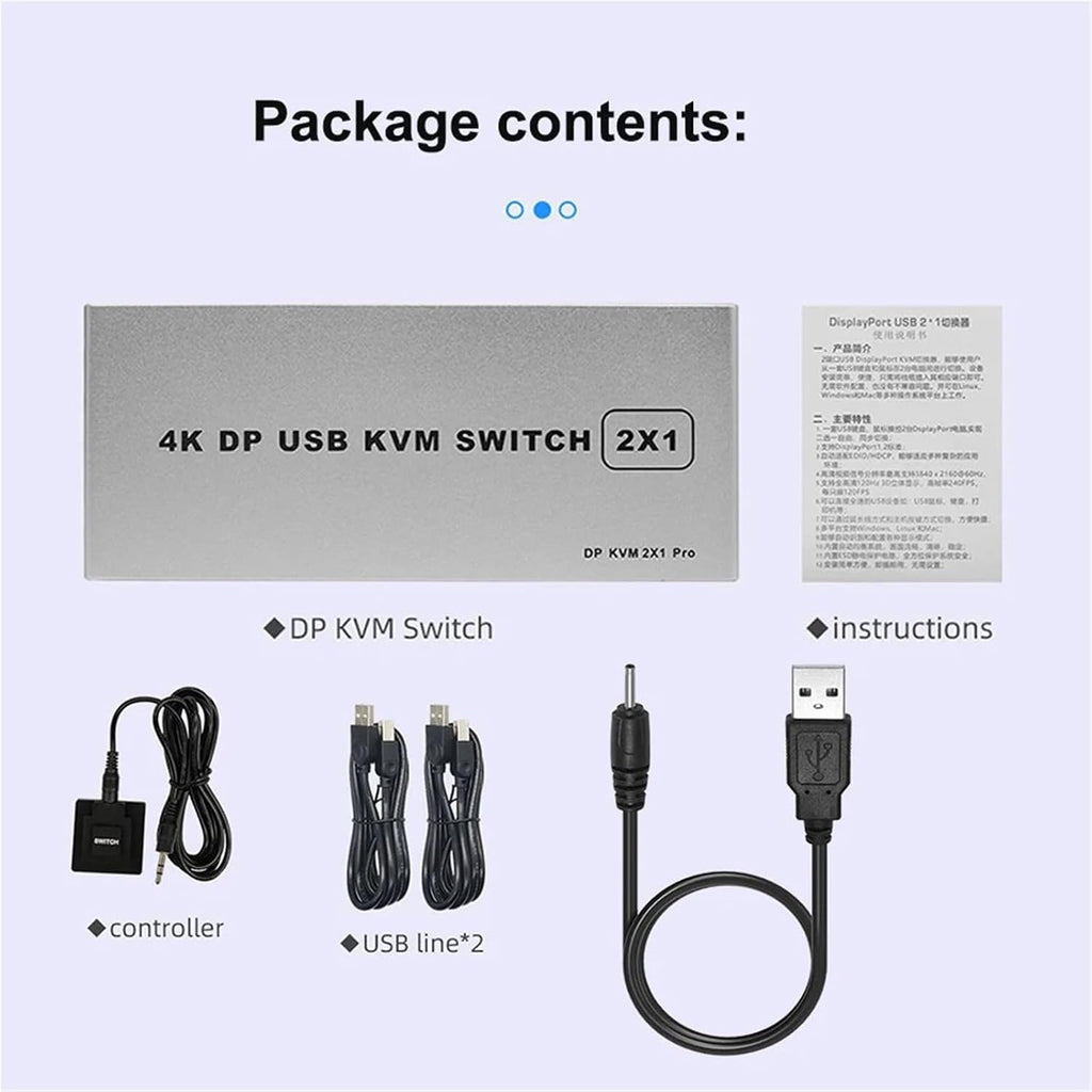 Dual-Port 2 Port Displayport KVM Switch 8K@60Hz USB DP Switch KVM DP Switcher USB KVM 4K@144hz Support Mouse&Keyboad Share(8K 60Hz,UK Power)