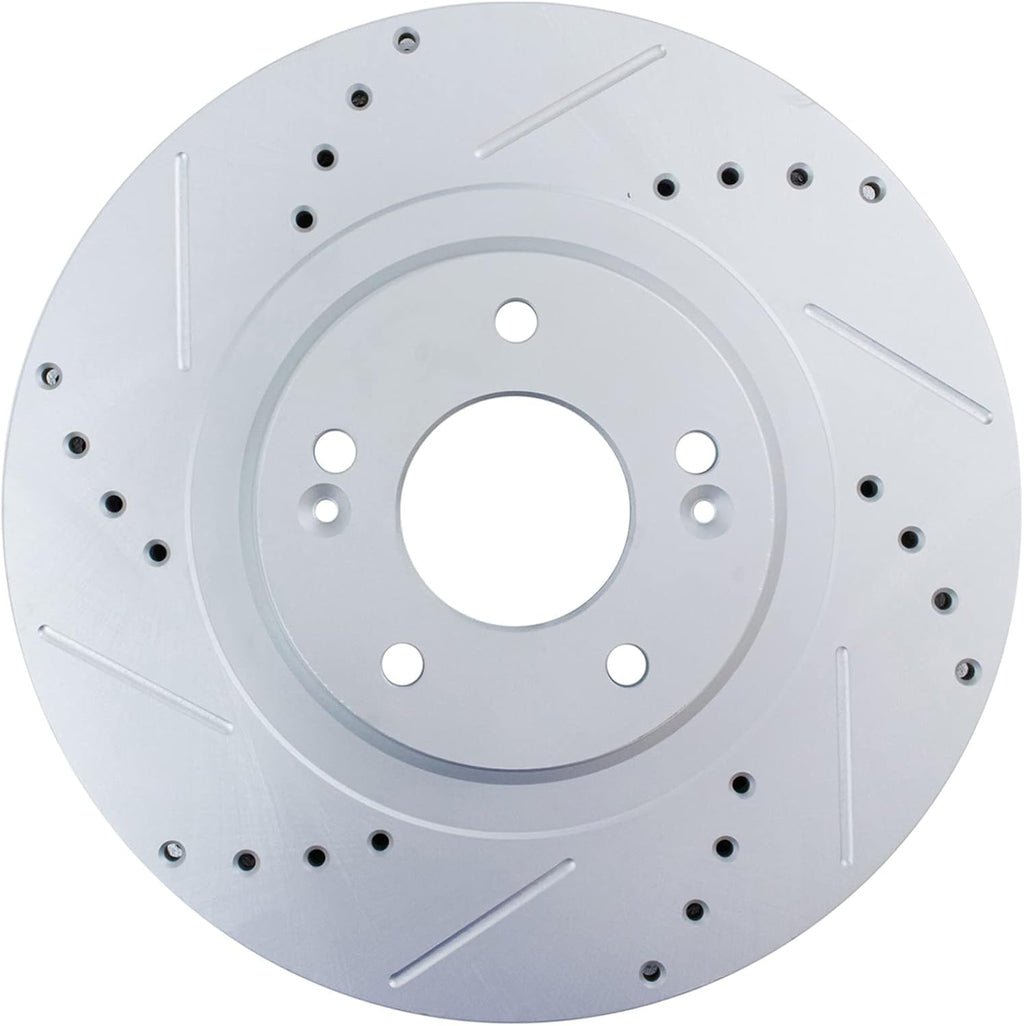 TRQ Performance Front and Rear Brake Rotor Set G Coated Drilled and Slotted Compatible with 2013-2018 Hyundai Santa Fe Santa Fe Sport 2019 XL 2014-2015 Kia Sorento