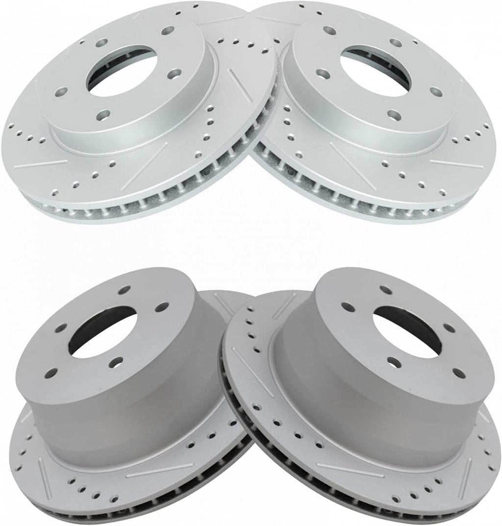 TRQ Performance Front and Rear Brake Rotor Set G Coated Drilled and Slotted Compatible with 97-05 Chevrolet Blazer 98-04 S10 97-01 GMC Jimmy Sonoma 97-01 Oldsmobile Bravada 98-00 Isuzu Hombre