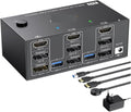 KVM Switch 4 Monitors 2 Computers, USB 3.0 HDMI + DisplayPort 8K@30Hz/4k@144Hz for 2 Computer Share Four Monitor 4 USB 3.0(203DH-3,EU Plug)