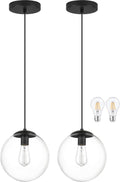 KoKo&Yukina 8' Black Glass Globe Modern Pendant Lights 2 Pack Mid Century Clear Glass Pendant Light Fixtures Adjustable Hanging Pendant Lighting for Kitchen Island Bedroom Hallway Bulbs Included