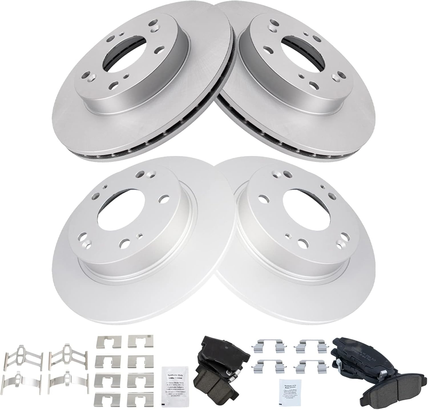 TRQ Front and Rear Brake Pad and Rotor Set Ceramic G Coated Rotors Compatible with 2006-2011 Honda Civic