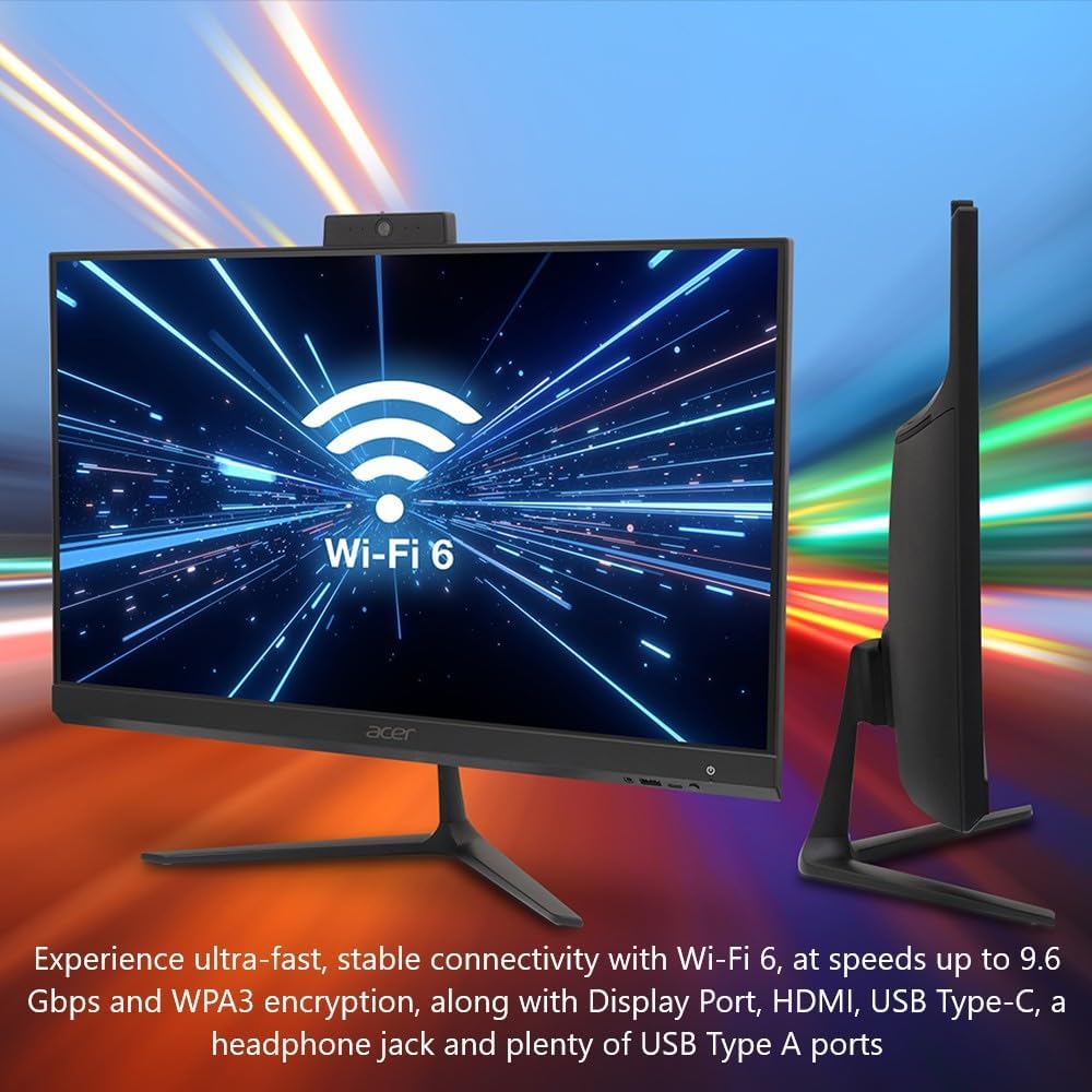 acer Aspire C27 AIO Desktop | 27' Full HD IPS 120Hz Display | AMD Ryzen 5 7430U Hexa-Core Processor | AMD Radeon Graphics | 16 GB DDR4 | 512GB PCIe SSD | Wi-Fi 6 | USB Keyboard & Mouse | C27-2G-UR15