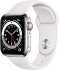 Apple Watch Series 6 (GPS, 40mm) - Silver Stainless Steel Case with White Sport Band (Renewed)