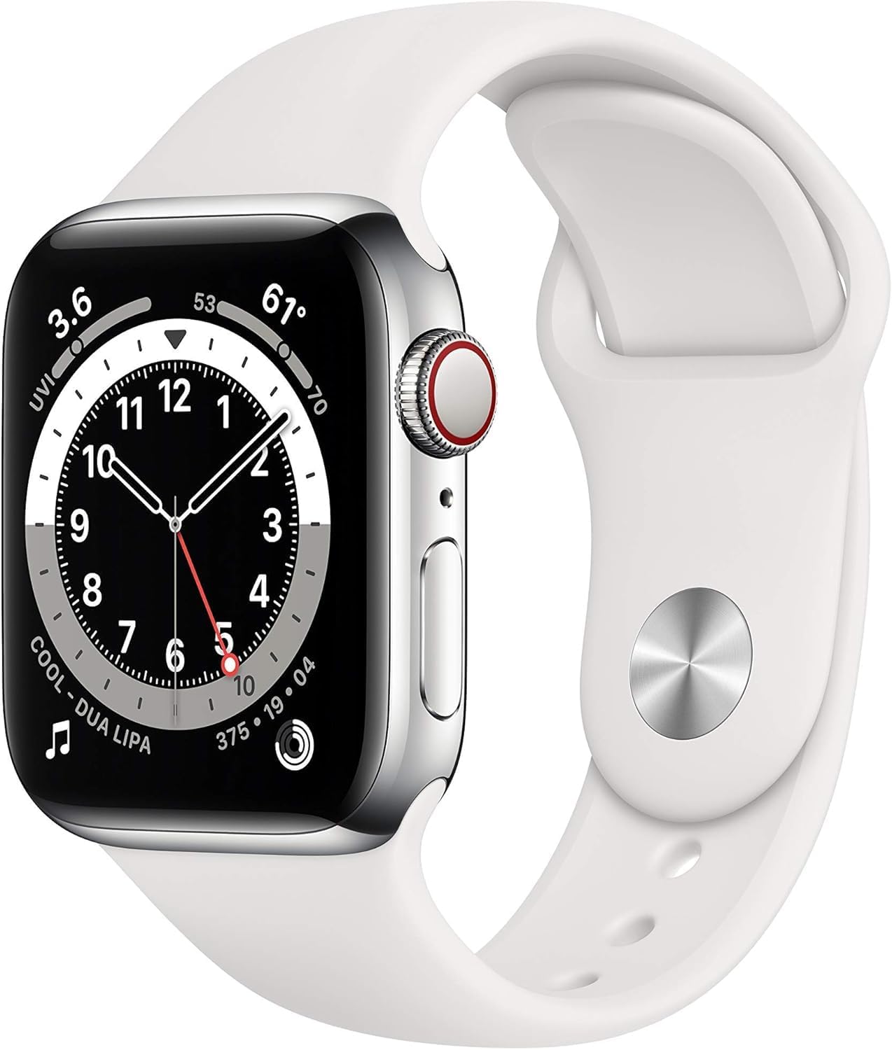 Apple Watch Series 6 (GPS, 40mm) - Silver Stainless Steel Case with White Sport Band (Renewed)