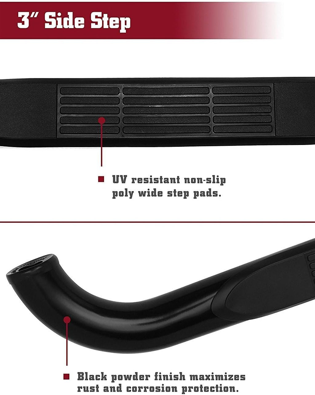 TAC Side Steps Running Boards Fit 1999-2016 Ford F250 / F350 / F450 / F550HD Super Duty Regular Cab Pickup Truck 3' Black Step Rails Side Bars Nerf Bars Off Road Exterior Accessories