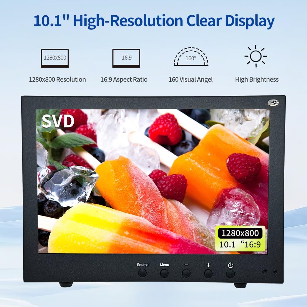 SVD 10.1 Inch Full HD 2 Mega Pixel Metal Frame with varsatile Metal Mount, Industrial Monitor for RV Boat CCTV, Support HDMI BNC Input