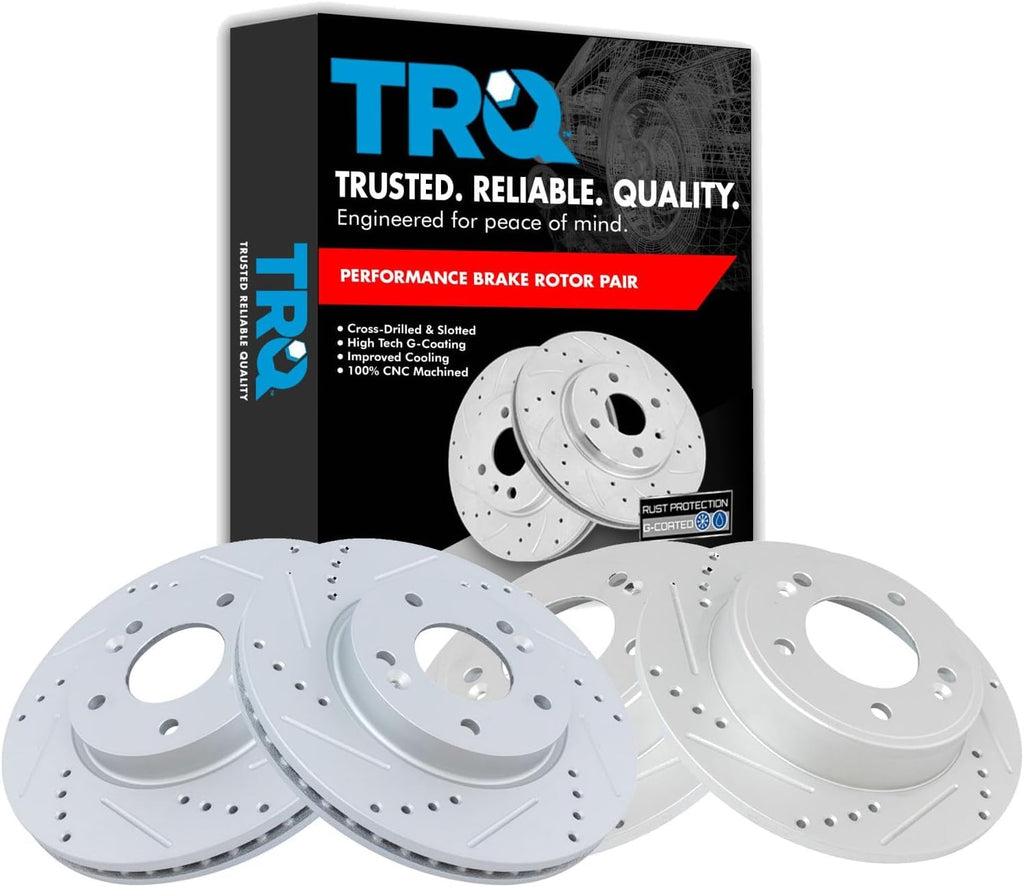 TRQ Front Rear Performance Drilled Slotted Zinc Coated Rotor Kit Compatible with Hyundai Kia