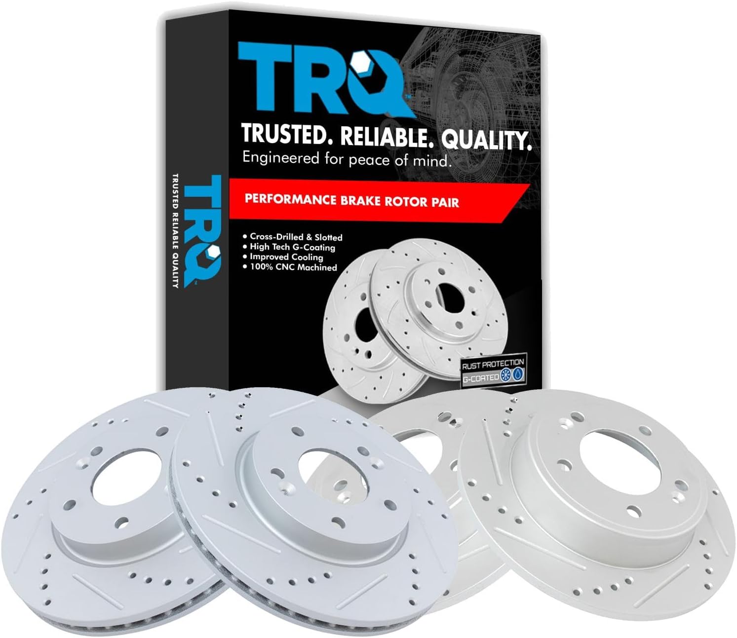 TRQ Front Rear Performance Drilled Slotted Zinc Coated Rotor Kit Compatible with Hyundai Kia