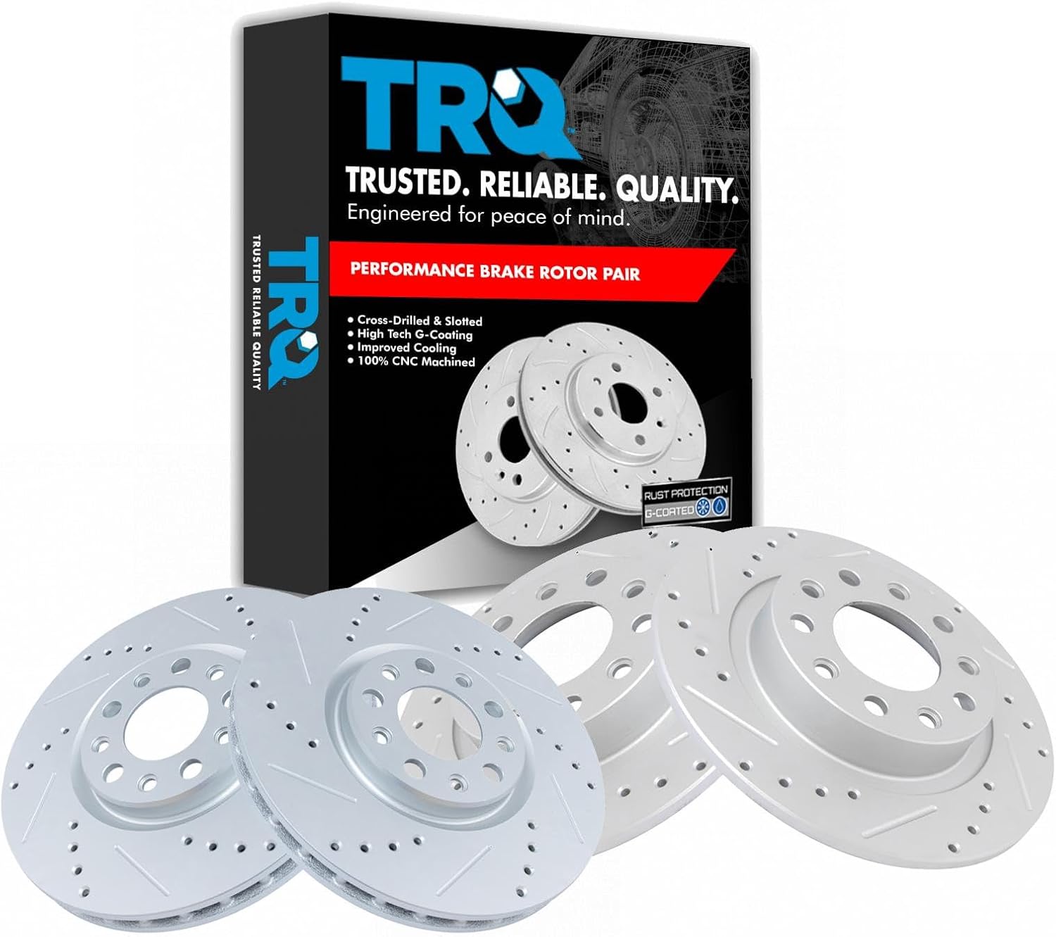 TRQ Performance Front and Rear Brake Rotor Set G Coated Drilled and Slotted Compatible with 2013-2016 Dodge Dart