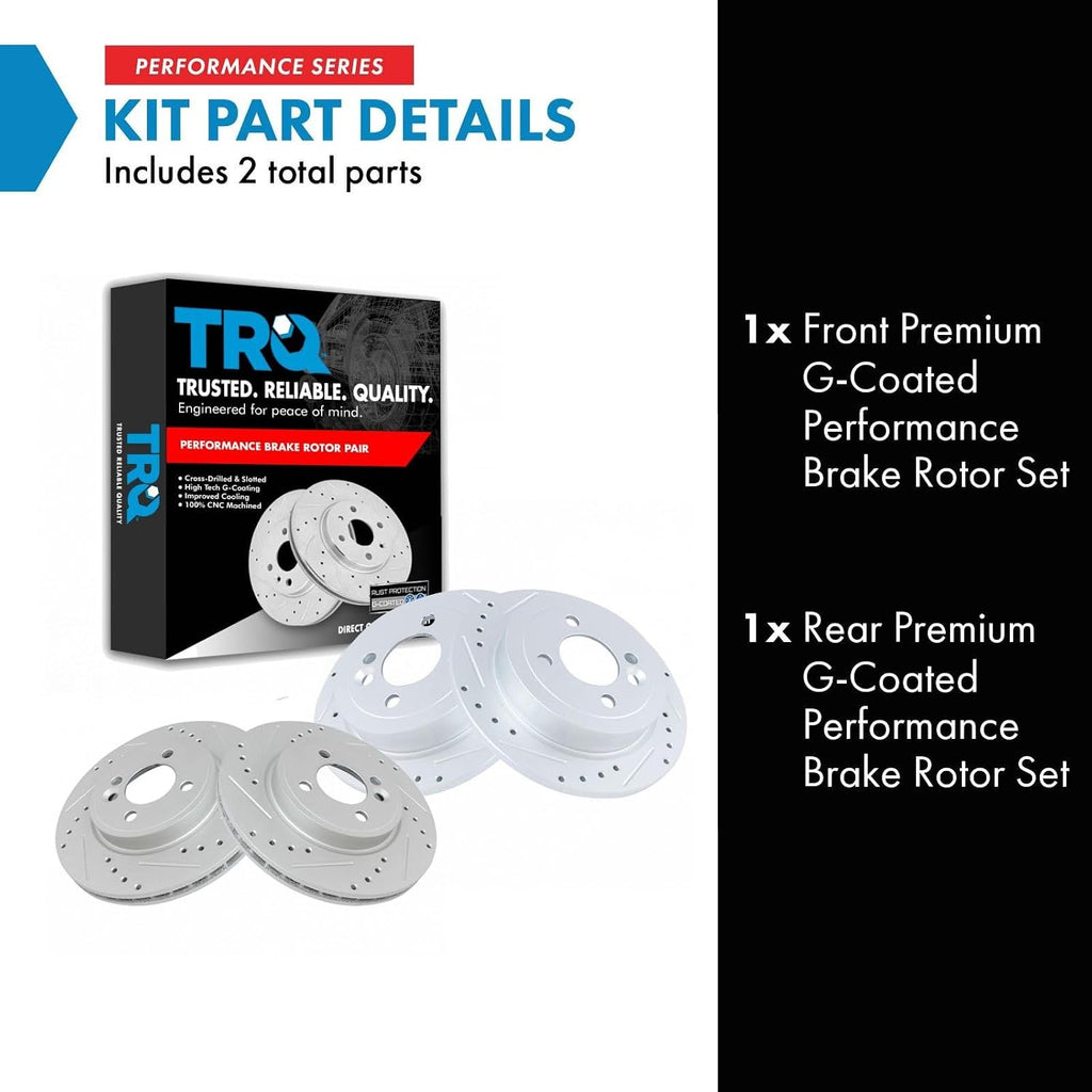 TRQ Performance Front Rear Brake Rotor Set Slotted Drilled G Coated Compatible with 2002-2006 Mini Cooper