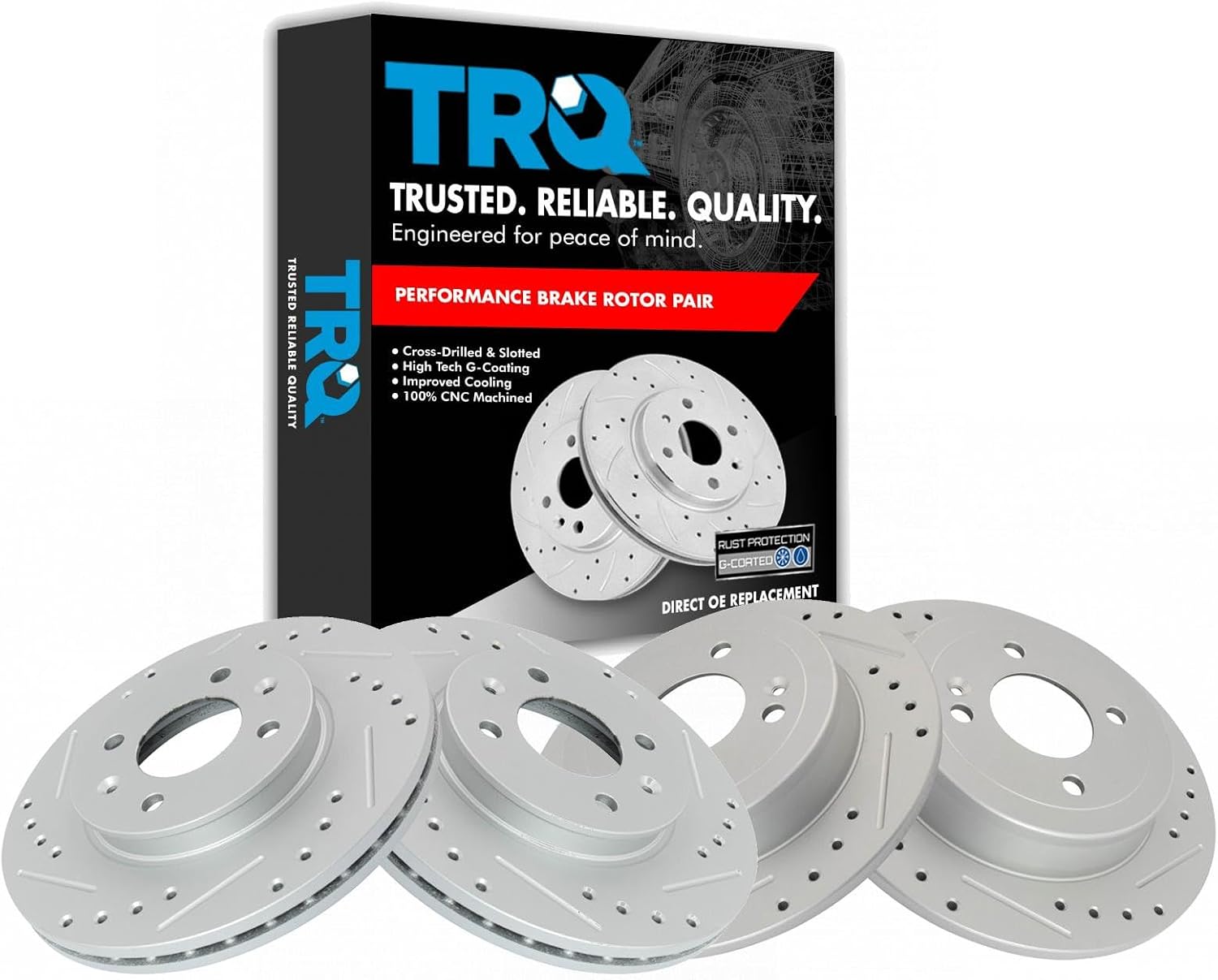 TRQ Performance Front and Rear Brake Rotor Set G Coated Drilled and Slotted Compatible with 2012-2017 Hyundai Accent 2012-2018 Kia Rio