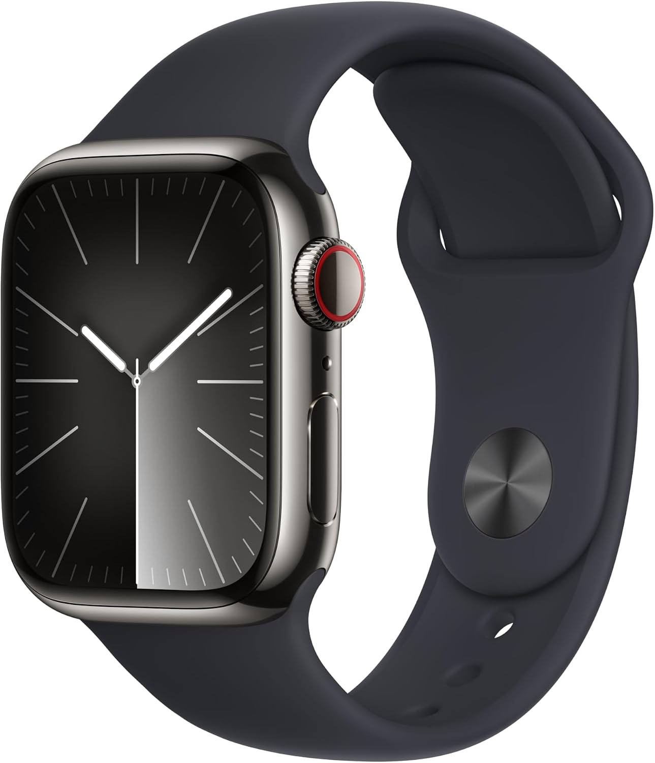 Apple Watch Series 9 [GPS + Cellular, 41mm] - Graphite Stainless Steel Case with Midnight Sport Band, S/M (Renewed Premium)