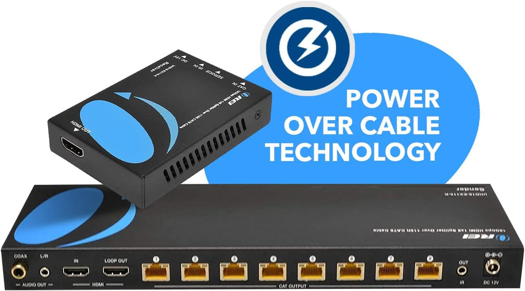 OREI 1x8 HDMI Extender Splitter 4K, Multiple Over Single Cable CAT6/7 4K@60Hz 4:4:4 HDCP 2.2 with IR Remote EDID Management - Up to 115 Ft - Loop Out - Low Latency - Full Support