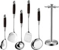 316 Stainless Steel Kitchen Utensils Set with Wooden Handle for Cooking Metal Kitchenware Cooking Utensils Set with Countertop Rotating Holder Stand Dishwasher Safe,6 Pcs