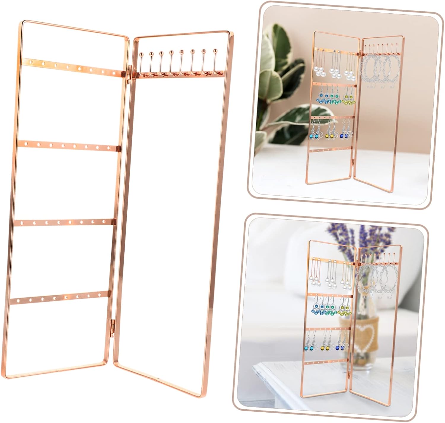 4pcs Wrought Iron Jewelry Stand Delicate Jewelry Stand Ornament Display Stand Monitor Stands Necklaces Display Stand Earring Display Stand Necklace Display Rack Earrings Organizer (Rose Goldx4pcs 28