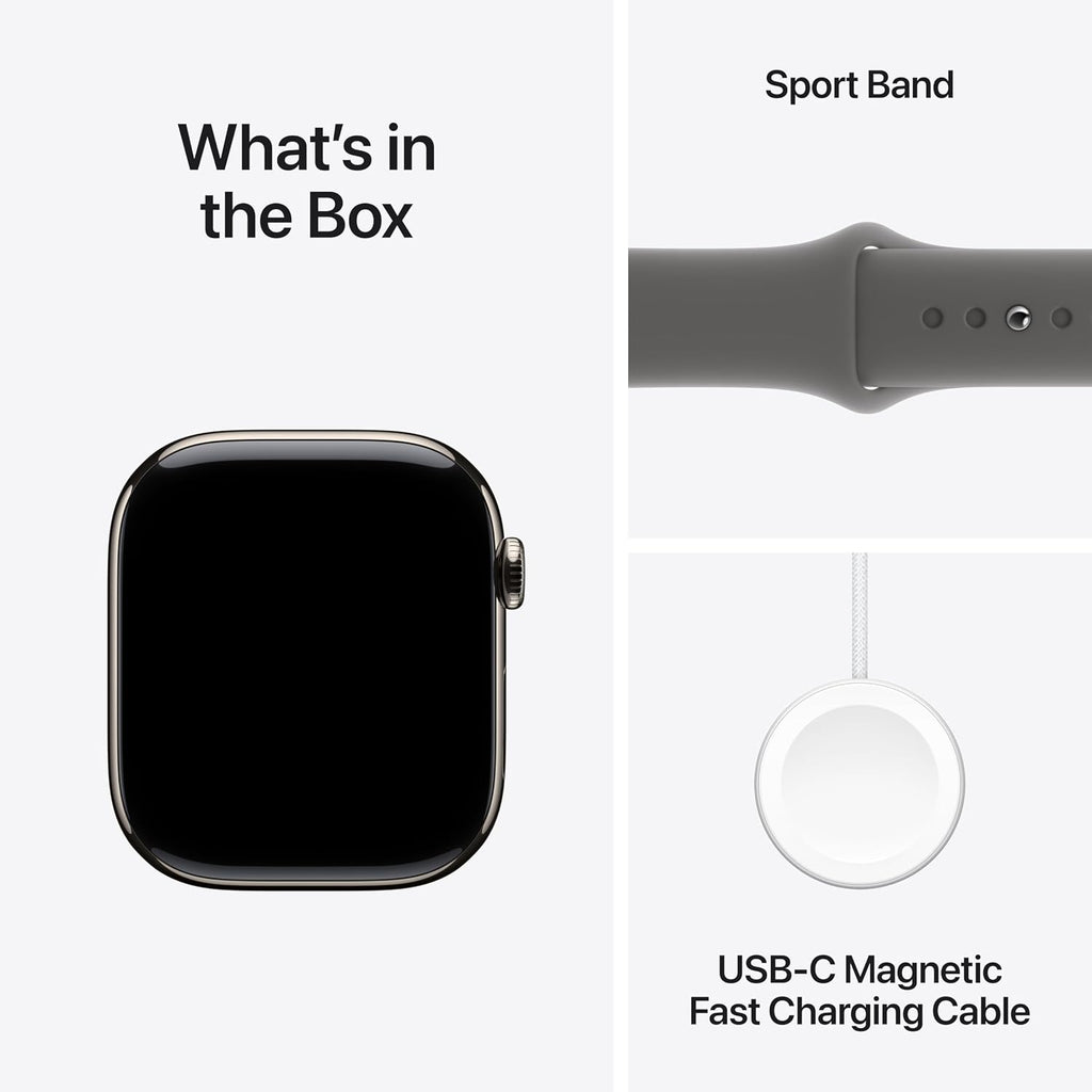 Apple Apple Watch Series 10 GPS + Cellular 46mm Natural Titanium Case with Stone Grey Sport Band, S/M (Renewed)