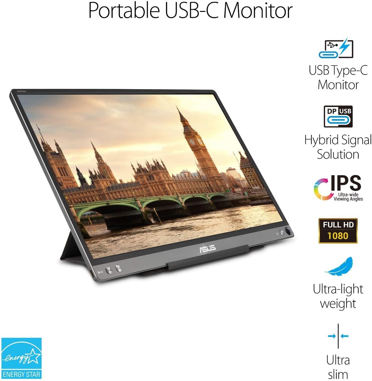 ASUS ZenScreen MB14AC 14' Portable USB Monitor, 1080P Full HD, IPS, USB Type-C, Eye Care & ZenScreen 15.6' 1080P Portable USB Monitor (MB16ACE) - Full HD (1920 x 1080), IPS