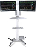 AW 32' Mobile PC Stand Workstation, Height Adjustable Dual Monitor Mount, Rolling Computer Cart on Wheels, ANSI/BIFMA X5.5-2021 Certificated Silver