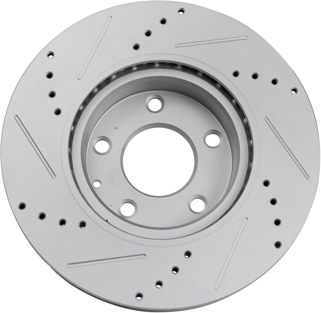 TRQ Performance Front and Rear Brake Rotor Set G Coated Drilled and Slotted Compatible with 2014-2018 Mazda 3 2019-2021 Mazda CX-3