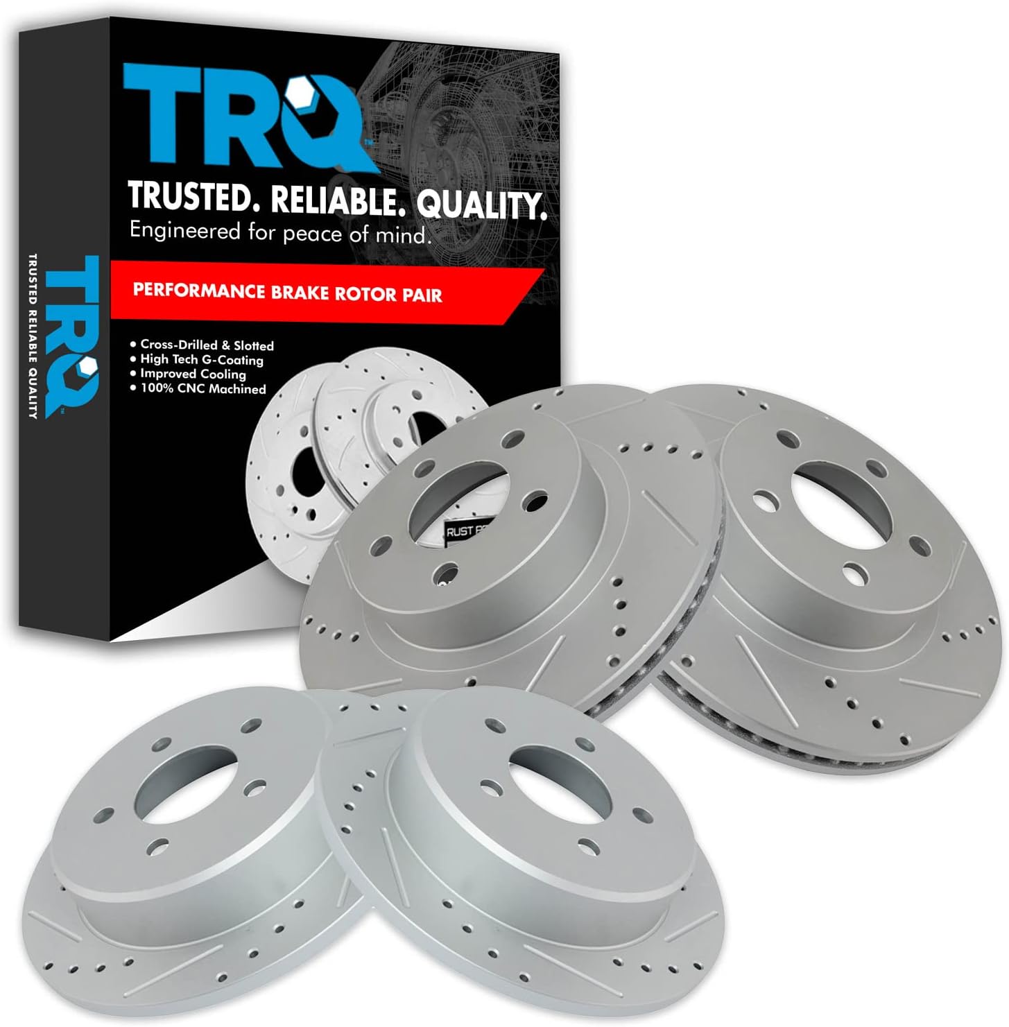 TRQ Performance Front and Rear Brake Rotor Set G Coated Drilled and Slotted Compatible with 2001-2002 Ford Explorer Sport