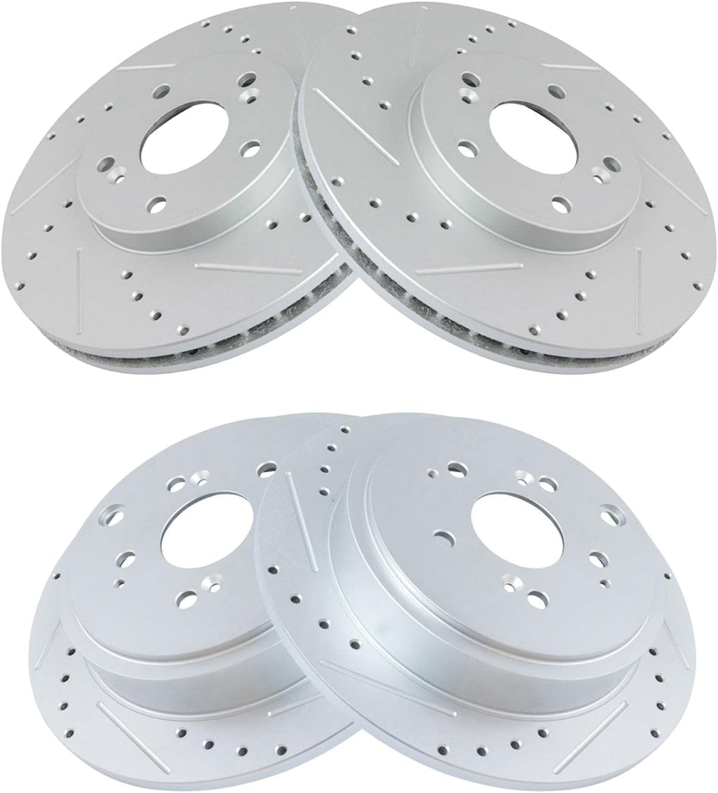 TRQ Performance Front and Rear Brake Rotor Set G Coated Drilled and Slotted Vented Solid Compatible with 2001-2006 Acura MDX 2003-2008 Honda Pilot