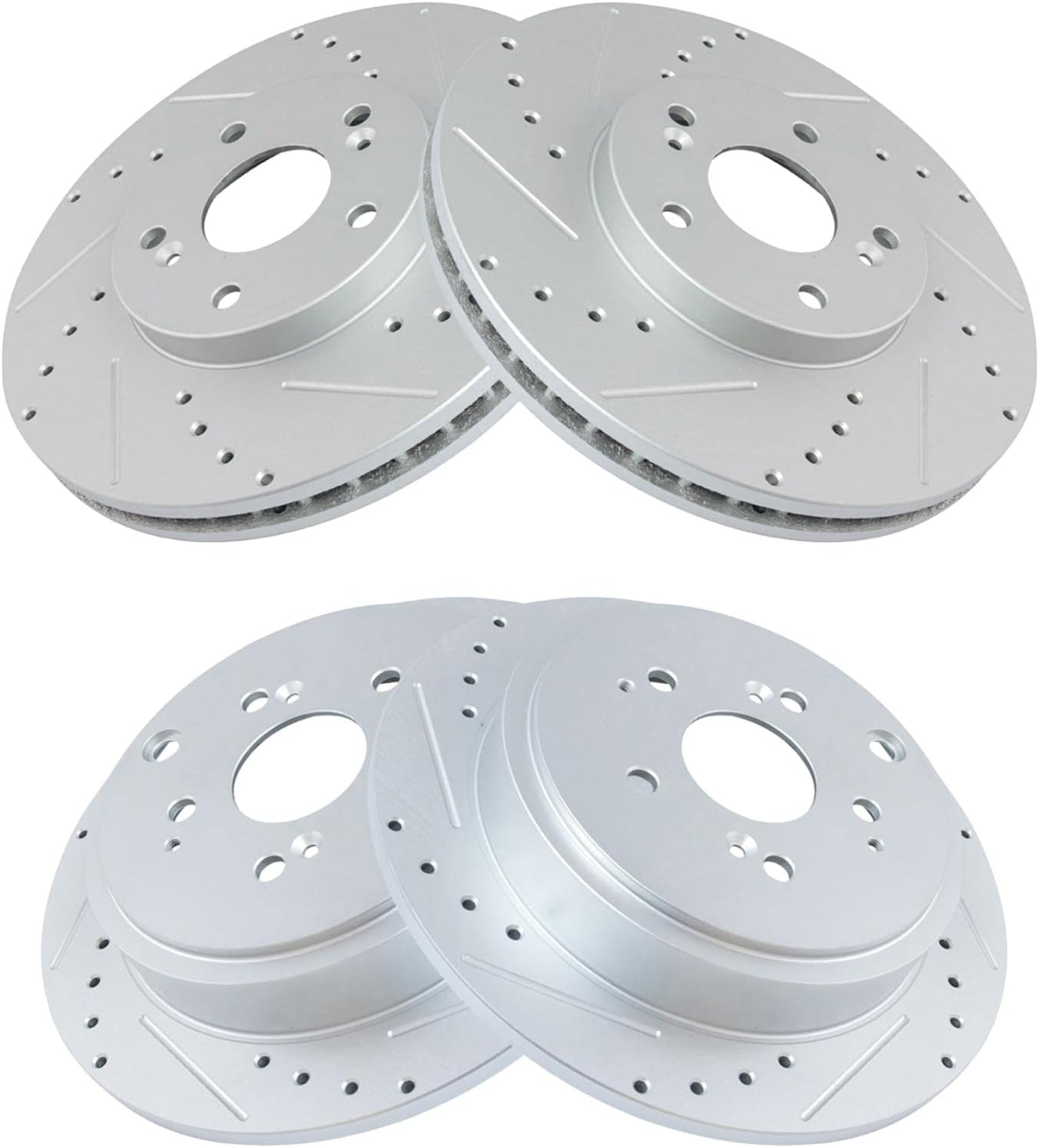 TRQ Performance Front and Rear Brake Rotor Set G Coated Drilled and Slotted Vented Solid Compatible with 2001-2006 Acura MDX 2003-2008 Honda Pilot