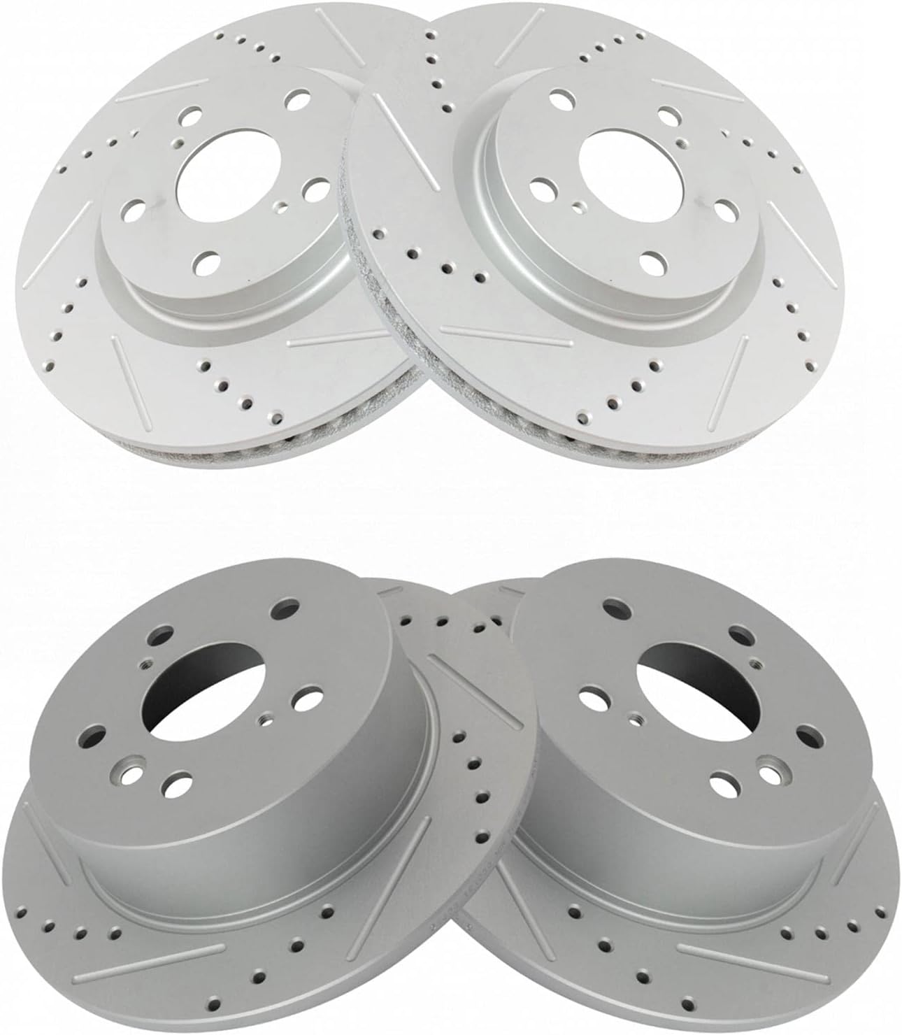 TRQ Performance Front and Rear Brake Rotor Set G Coated Drilled and Slotted Compatible with 2007-2012 Lexus ES350 2008-2012 Toyota Avalon 2007-2011 Camry