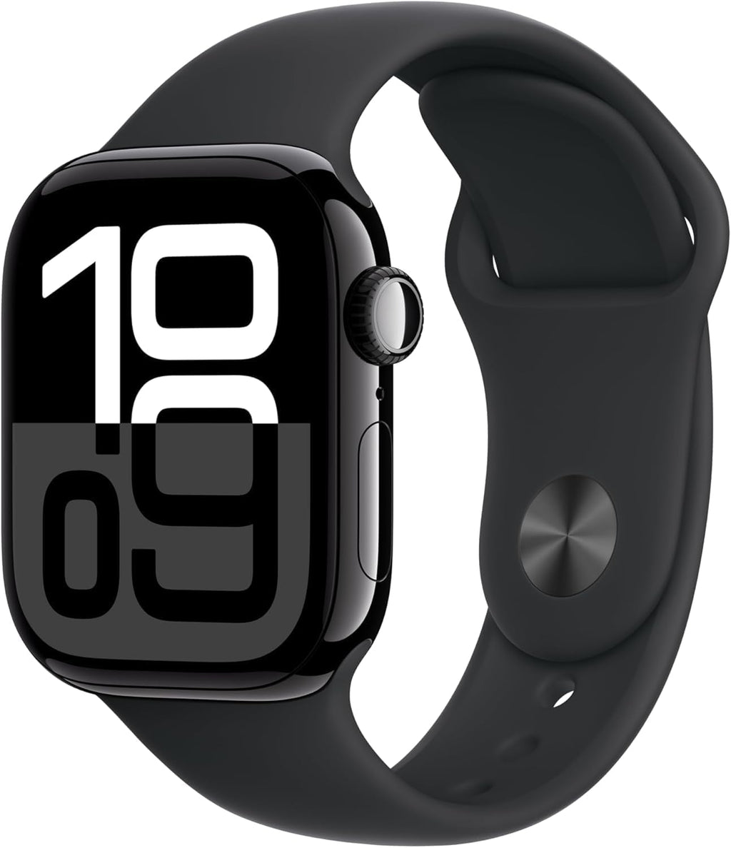 Apple Watch Series 10 [GPS, 46mm] - Jet Black Aluminum Case with Black Sport Band, S/M (Renewed)