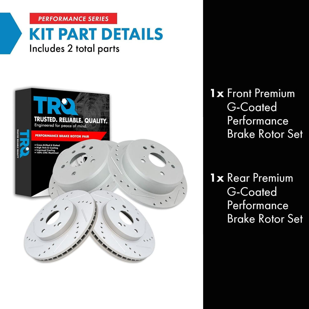 TRQ Performance Front and Rear Brake Rotor Set G Coated Drilled and Slotted Compatible with 2006-2015 Lexus IS250