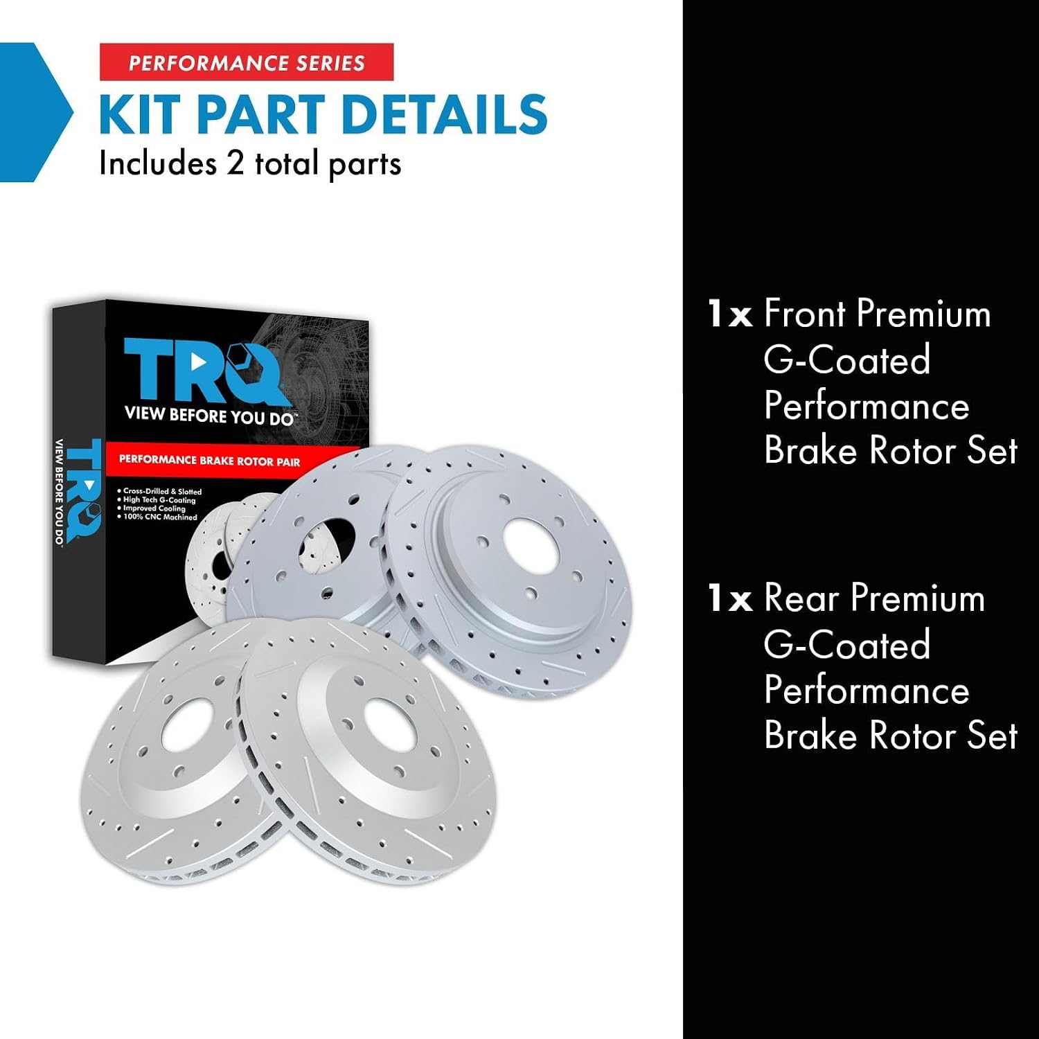 TRQ Performance Front Rear Brake Rotor Set G Coated Vented Drilled Slotted Compatible with 1997-2004 Chevrolet Corvette 2004 2004-2009 Cadillac XLR