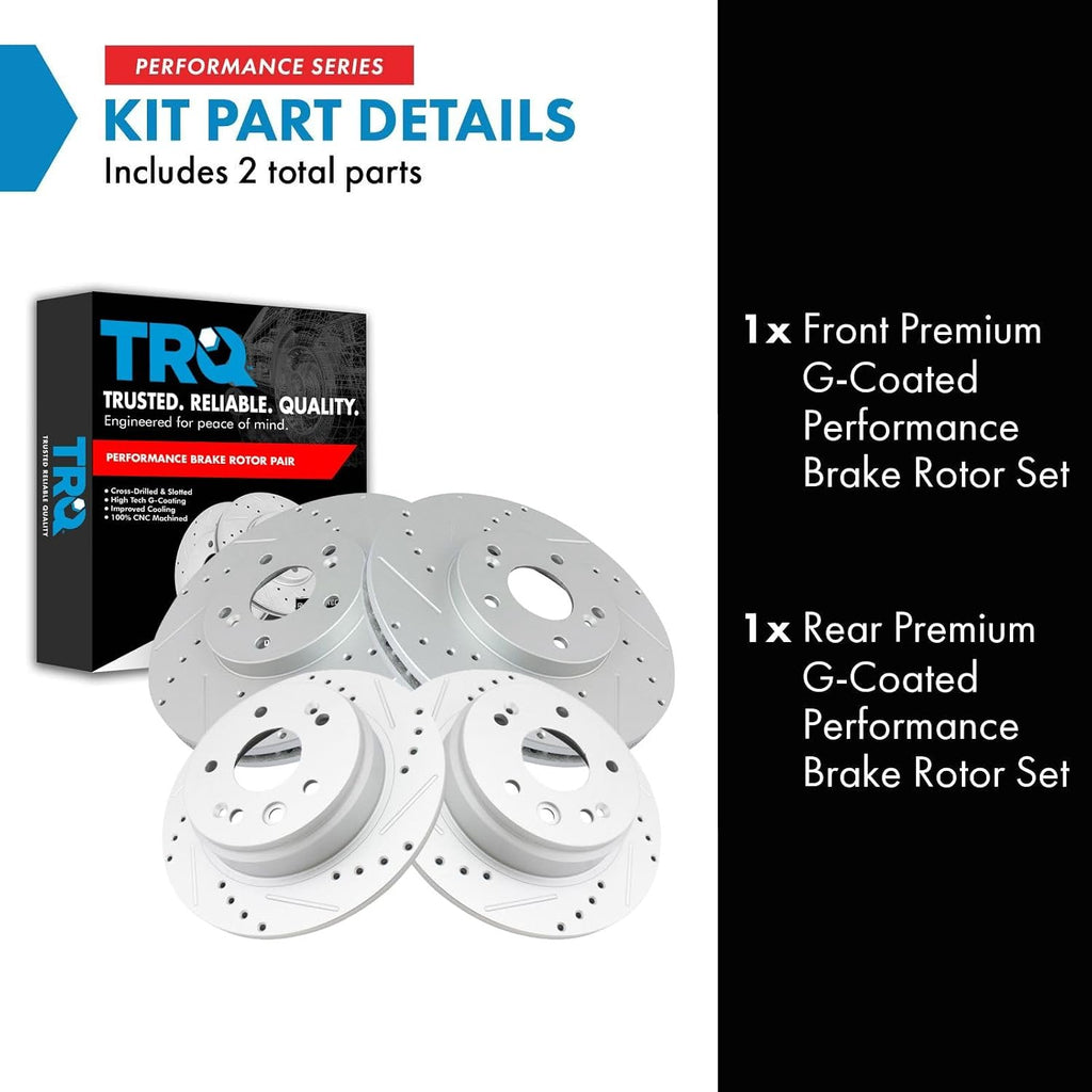 TRQ Performance Front and Rear Brake Rotor Set G Coated Drilled and Slotted Compatible with 1999-2003 Acura TL
