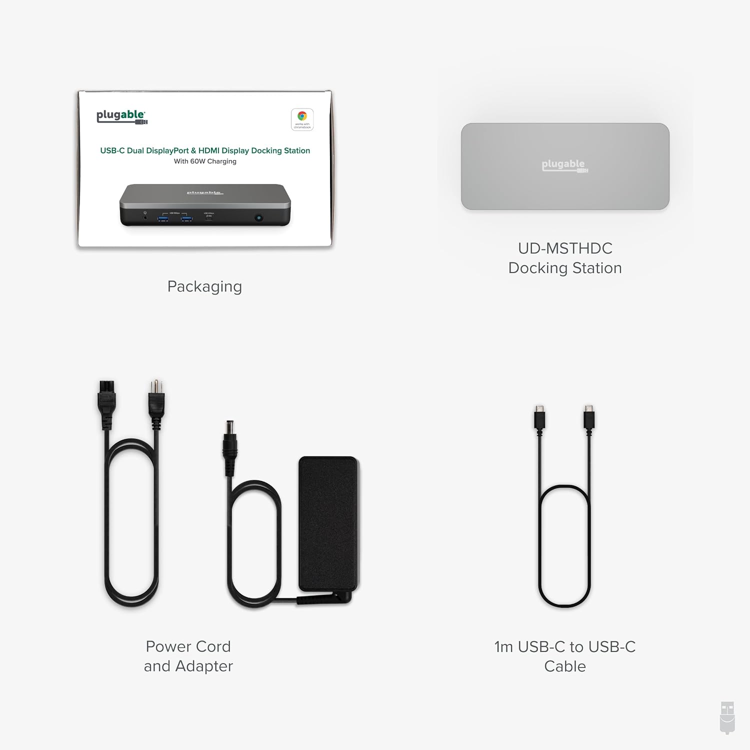 Plugable 12-in-1 Dual 4K USB-C Docking Station, Works with Chromebook Certified, 60W Charging for Classrooms & Business, ChromeOS/Windows, HDMI, DisplayPort, Ethernet, USB-C, 6X USB