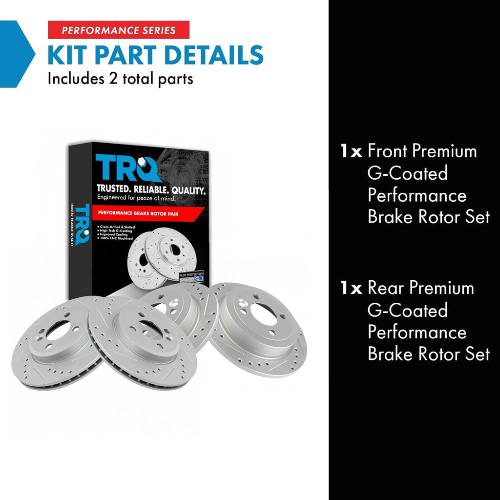 TRQ Performance Front and Rear Brake Rotor Set G Coated Drilled and Slotted Compatible with 2007-2015 Mini Cooper