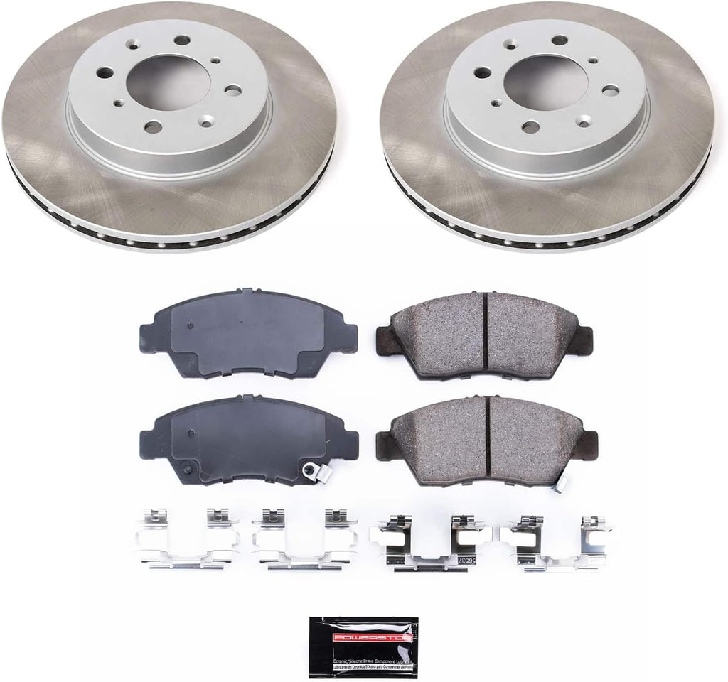 PowerStop Front Brake Kit for Honda Civic 1993-95 | Honda Civic del Sol 1994-97 | Honda Fit 2007-08 - Ceramic Brake Pads + Semi Coated Rotors Replacement, SC694