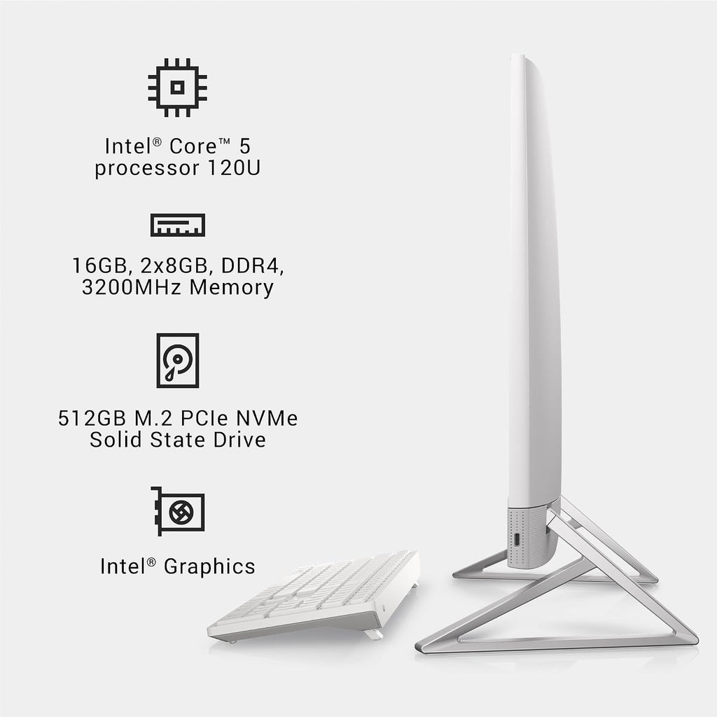 Dell Inspiron 7730 All in One Desktop - 27-inch FHD (1920 x 1080) Display, Intel Core 5-120U, 16GB DDR4 RAM, 512GB SSD, Intel Graphics, Windows 11 Home, Onsite Service - White