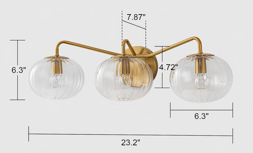Lingkai Bathroom Light Fixtures,3 Lights Brushed Brass Vanity Light,Modern Wall Sconce with Clear Striped Glass Shade,Bathroom Vanity Lights Over Mirror for Hallway Picture Wall Lighting Living