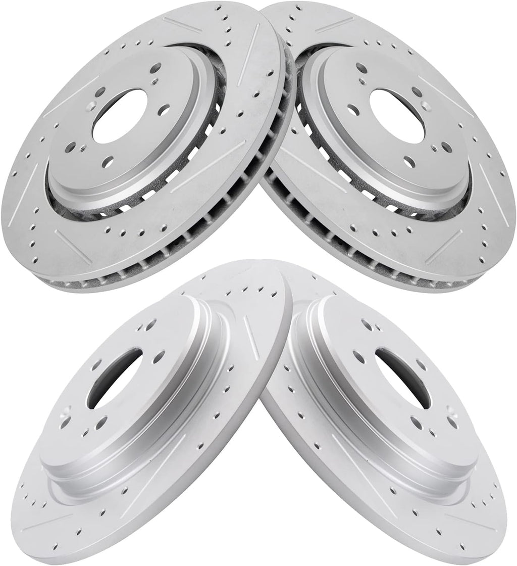 TRQ Performance Front and Rear Brake Rotor Set G Coated Drilled and Slotted Compatible with 2015-2020 Acura TLX