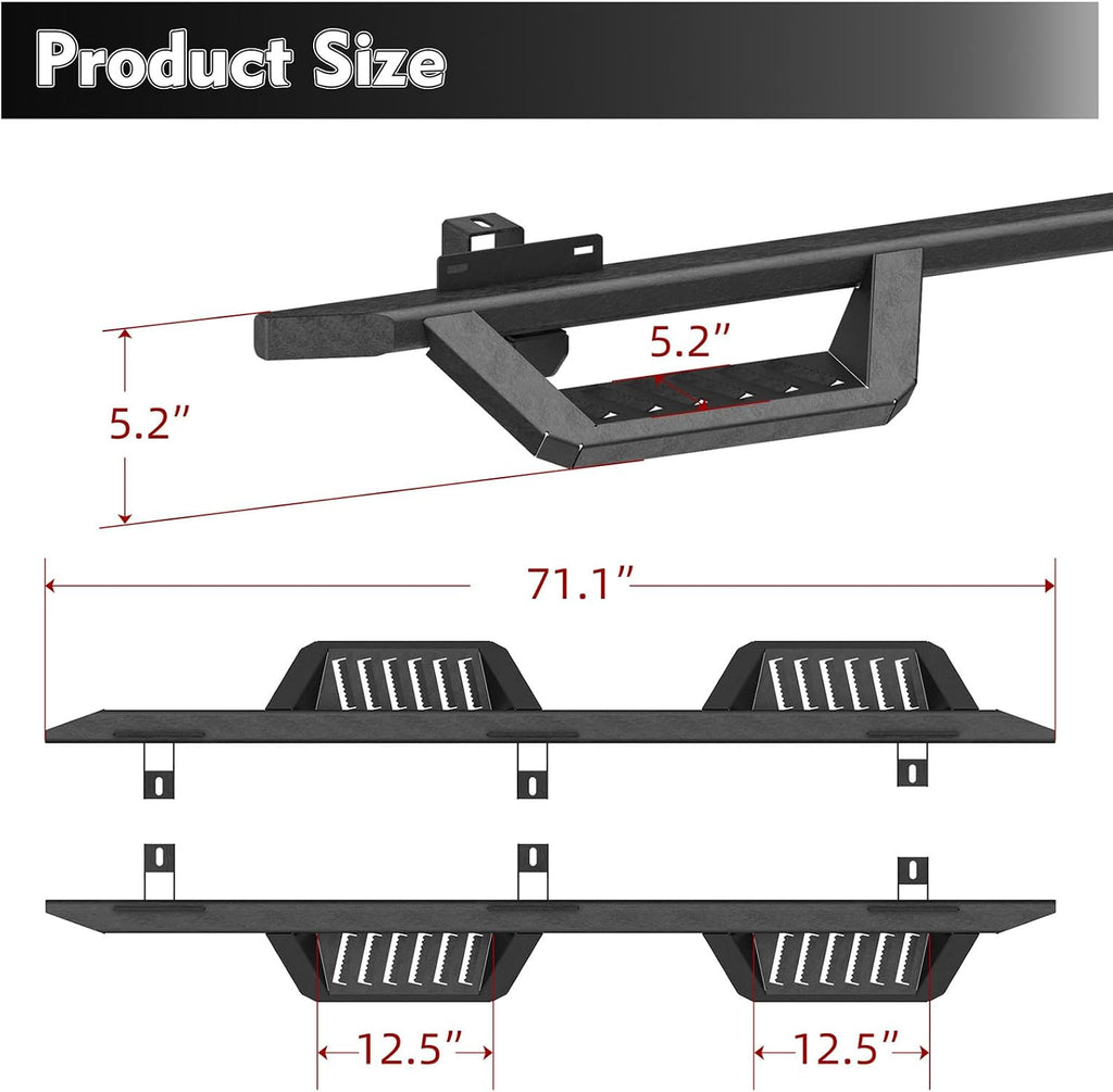 Running Boards Compatible with 2018-2026 Jeep Wrangler JL 4 Doors, 5.2' Side Step Rails, Heavy-Duty Black Carbon Steel Nerf Bars for Wrangler JL(18-26 JL 4 Doors)