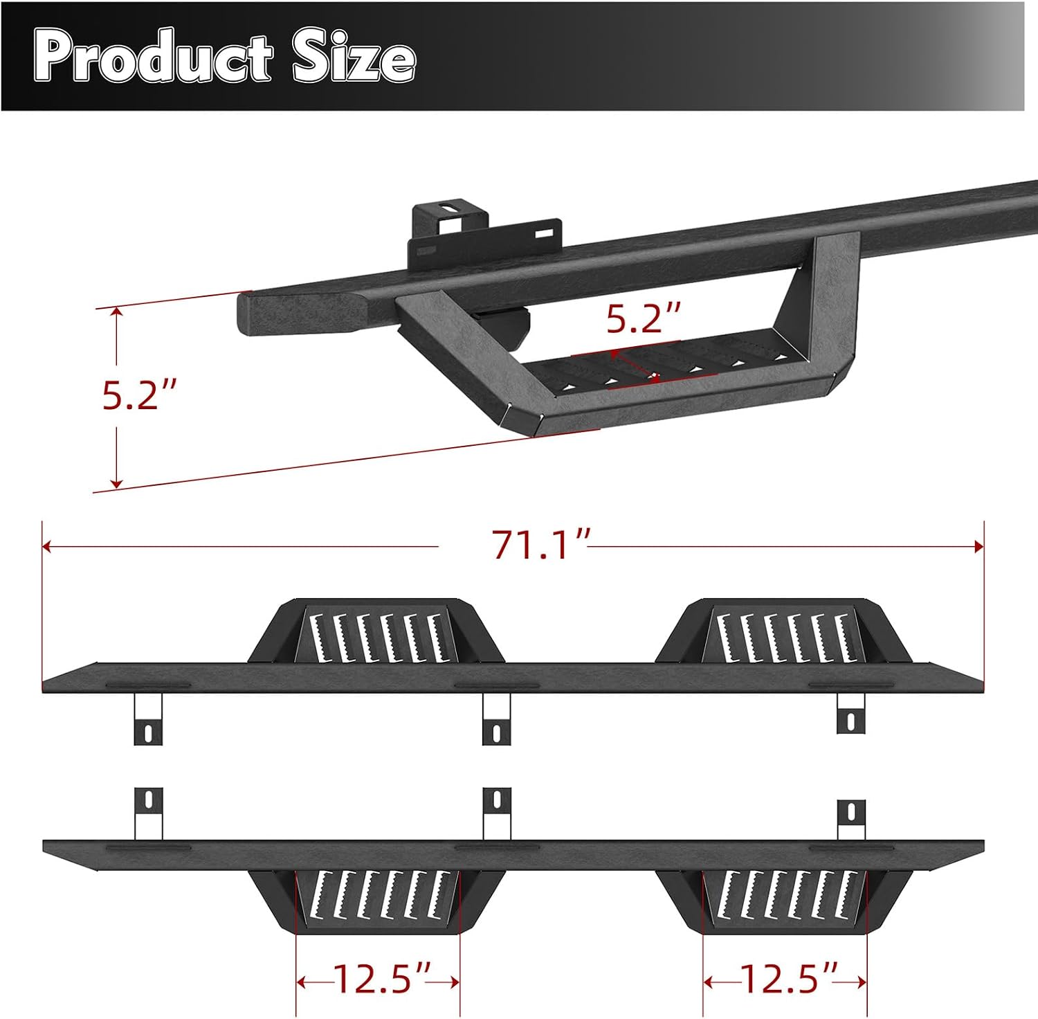 Running Boards Compatible with 2018-2026 Jeep Wrangler JL 4 Doors, 5.2' Side Step Rails, Heavy-Duty Black Carbon Steel Nerf Bars for Wrangler JL(18-26 JL 4 Doors)