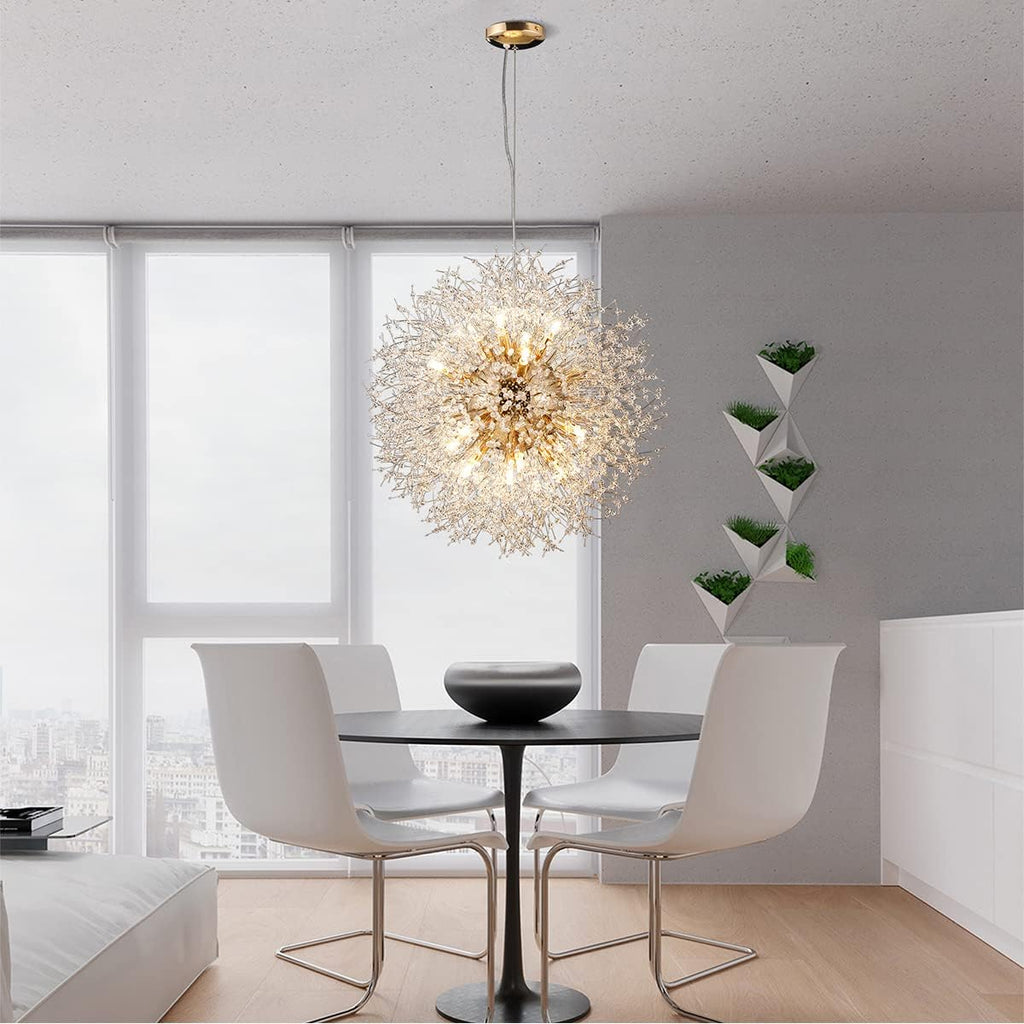 Modern Crystal Chandelier Dandelion, 16-Light Large Sputnik Crystal Chandelier Gold, 23.6' Firework Chandelier Light Fixture for Living Room Bedroom