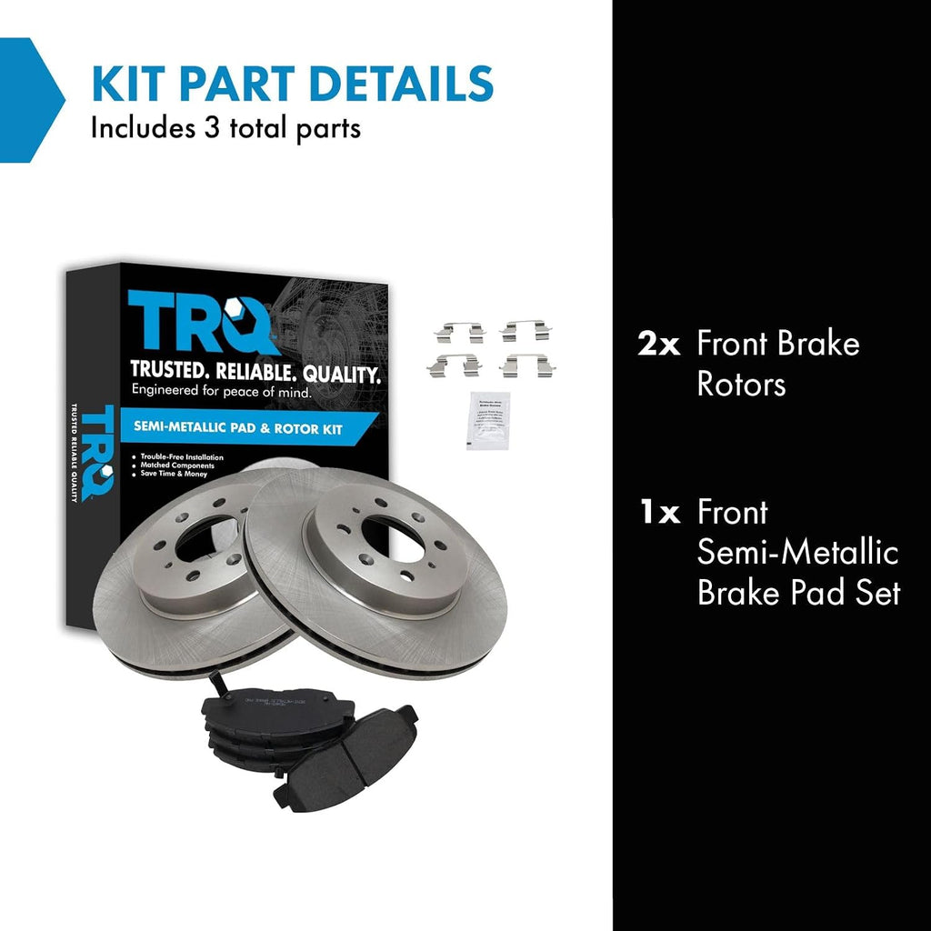 TRQ Front Brake Pad and Rotor Set Semi Metallic Vented Rotors Compatible with 1996-2005 Honda Civic 2010-2014 Insight