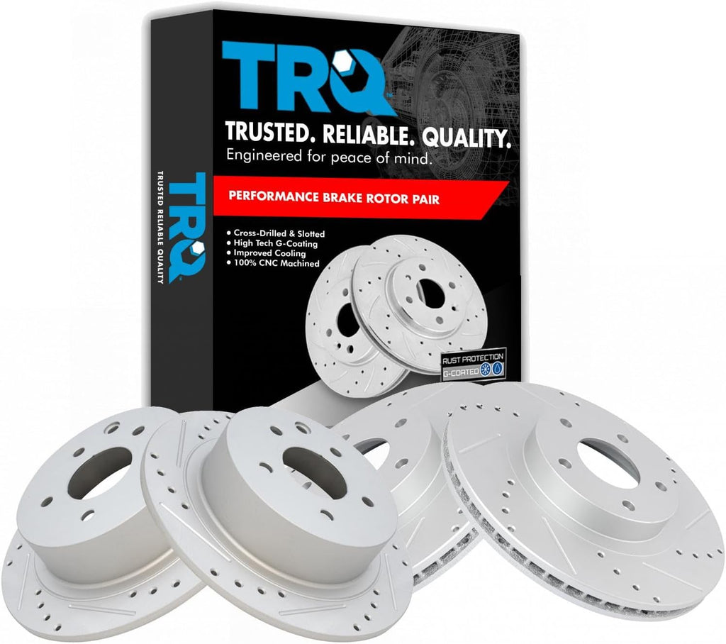 TRQ Performance Front and Rear Brake Rotor Set G Coated Drilled and Slotted Compatible with 2002-2006 Nissan Altima