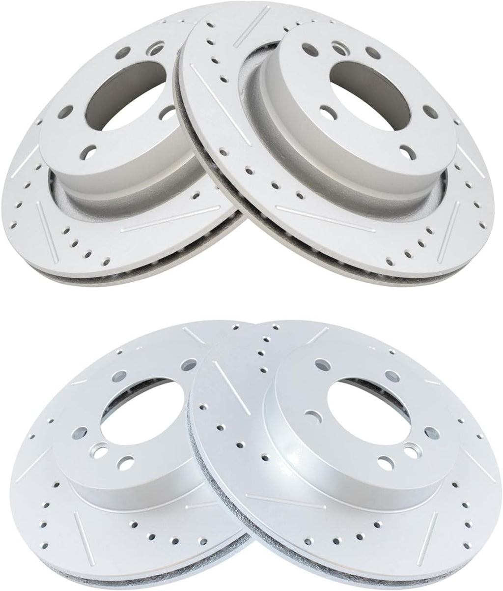 TRQ Performance Front and Rear Brake Rotor Set G Coated Drilled and Slotted Compatible with 1999-2000 BMW 323i 2000 323Ci 1999-2000 328i 2000 328Ci 2001-2006 325Ci 2001-2005 325i